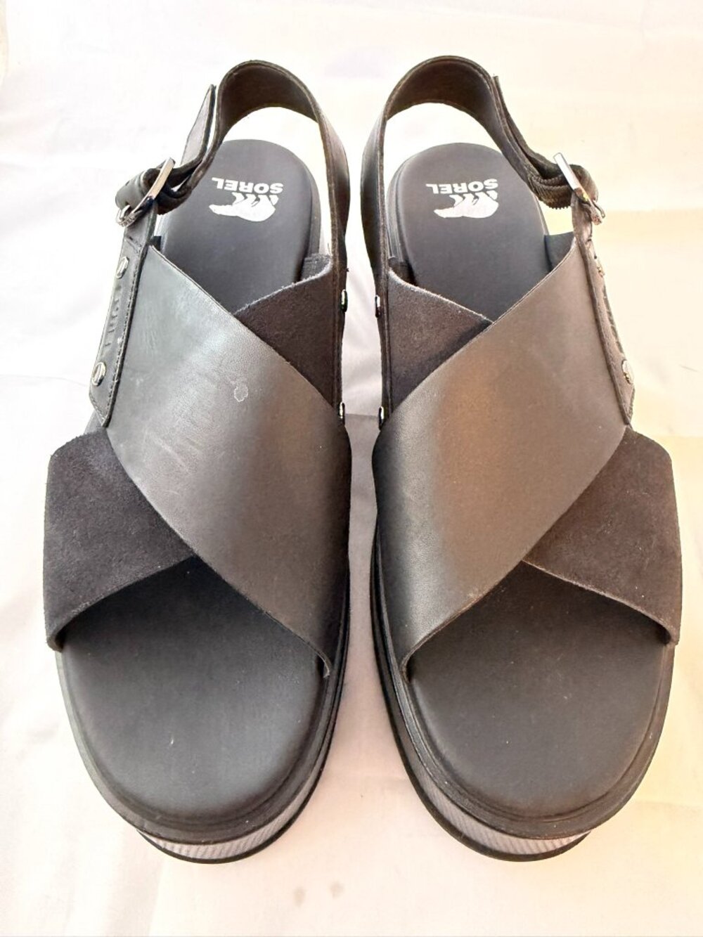 Sorel  Women's Dayspring Slingback Sandals Black Leather  Women Size 8.5    NIB